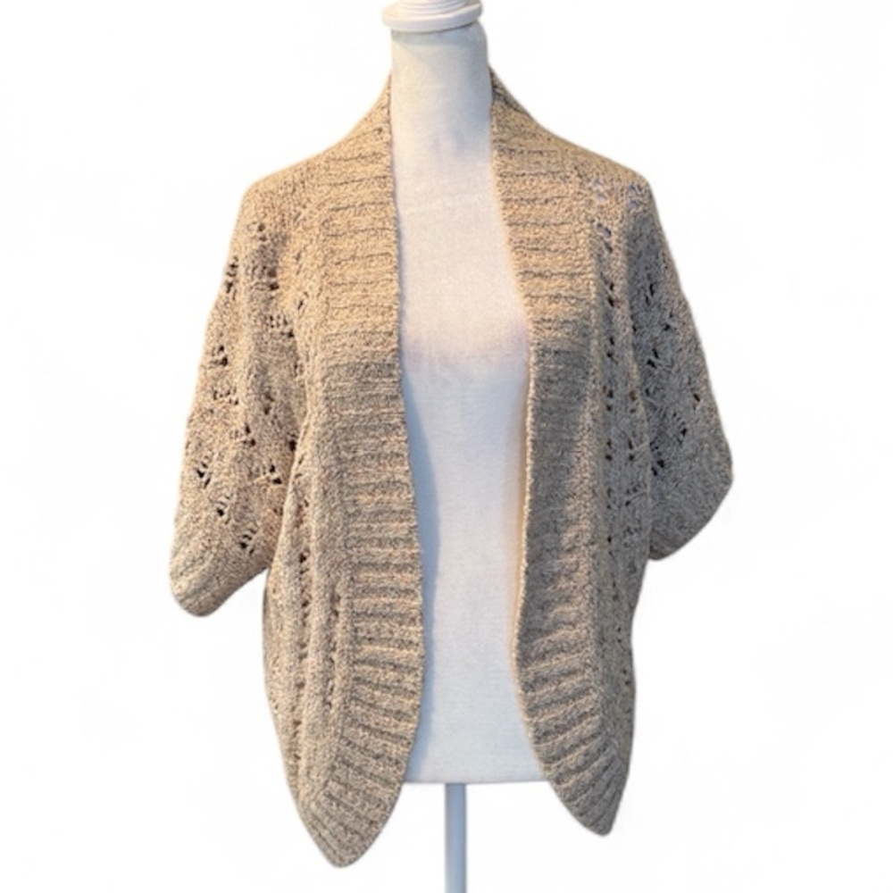 Christopher & Banks Cardigan Textured open-front 3/4 length sleeves‎ Large NWT